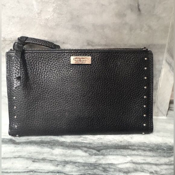 Kate Spade New York Black Pebbled Leather Double Zip BiFold Wallet - Picture 1 of 10